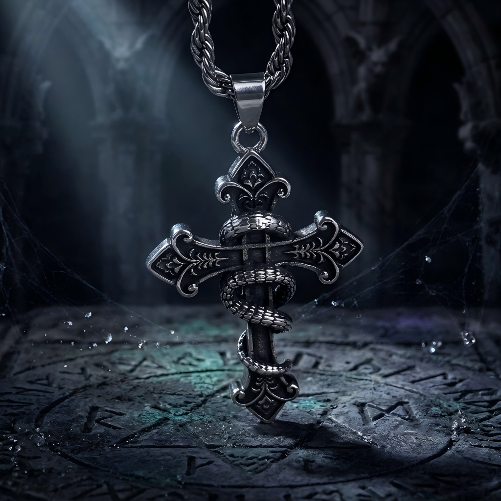 The Viper's Cross: Gothic Serpentine Chain